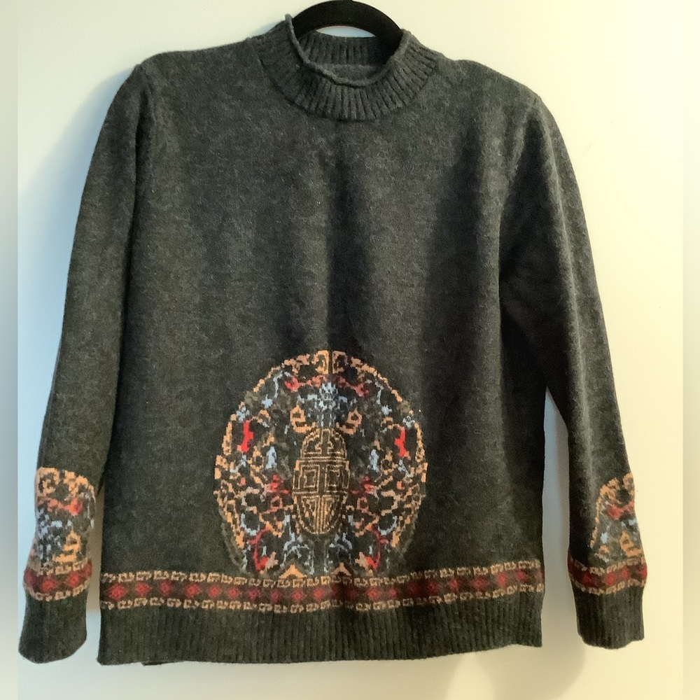 Vintage Jacquard Knit Sweater | Ornate Medallion | Cozy Textured Knit